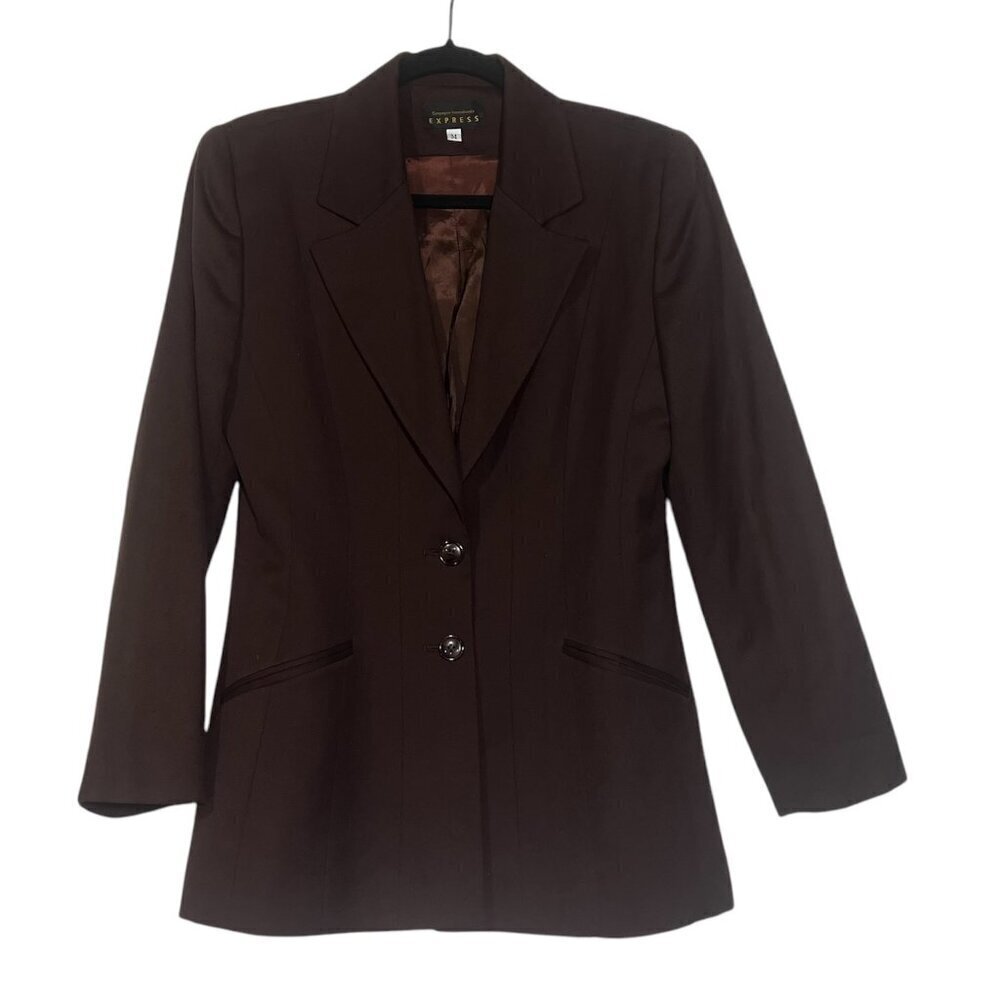 Express Vintage Wool Blazer Brown 2-Button Size 2 / Medium Office Work Preppy